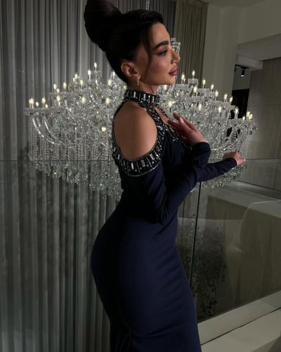 فستان سهرة لكرا ستريتش تطريز يدوي