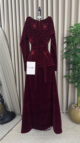 فستان سهرة جوخ مطرز لول لمعه