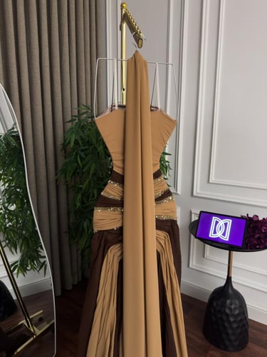 فستان سهرة شيفون تطريز يدوي راقي