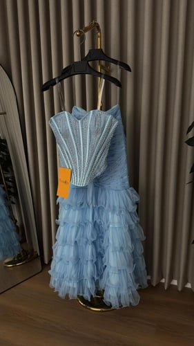 طقم سهرة منفصل سماوي بتطريزات يدوي