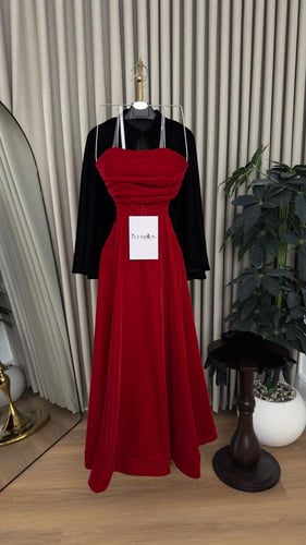 فستان سهرة مخمل كوري اصلي