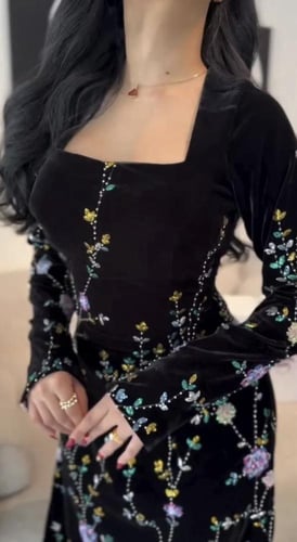 فستان سهره مخمل تطريز يدوي راقي