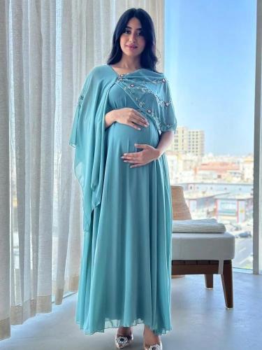 فستان سهرة شيفون مبطن تطريز يدوي