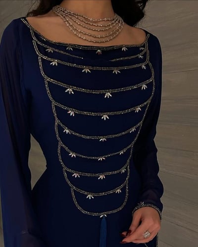 فستان سهرة شيفون ناعم تطريز لمعه