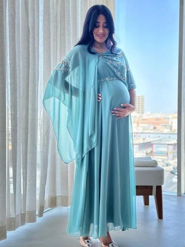 فستان سهرة شيفون مبطن تطريز يدوي