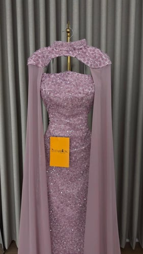 فستان سهرة وردي