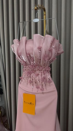 فستان سهرة لمعه تطريز زهور يدوي