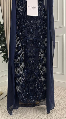 فستان سهرة كحلي تطريز يدوي راقي