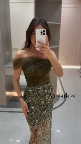 فستان سهرة تل مطرزة بخرز