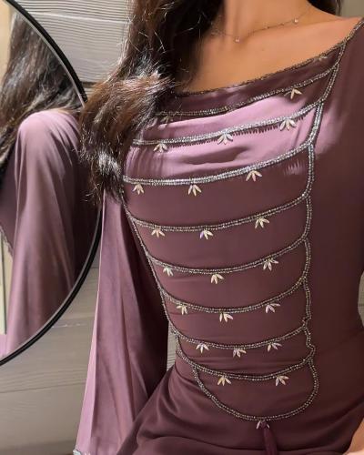 فستان سهرة شيفون ناعم تطريز لمعه