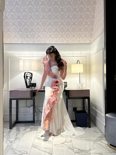 فستان ناعم سكري ميكادو لمعه