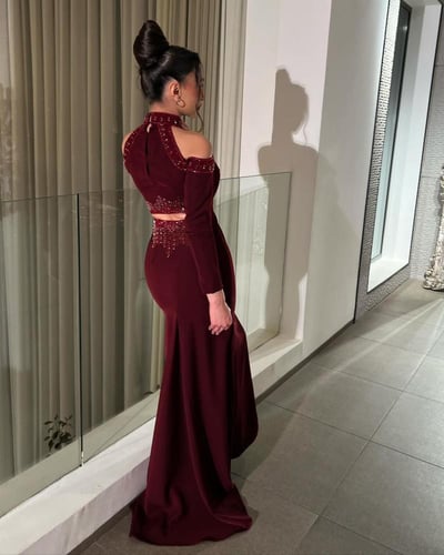 فستان سهرة لكرا ستريتش تطريز يدوي