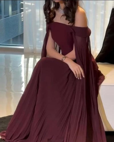 فستان عنابي تفته مطفي شيفون مكسر