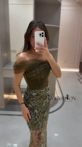 فستان سهرة تل مطرزة بخرز