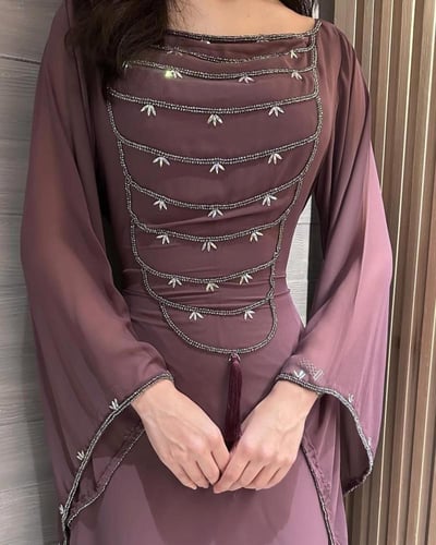 فستان سهرة شيفون ناعم تطريز لمعه