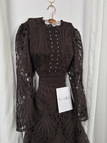 فستان ناعم موكا دانتيل راقي