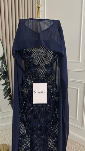 فستان سهرة كحلي تطريز يدوي راقي