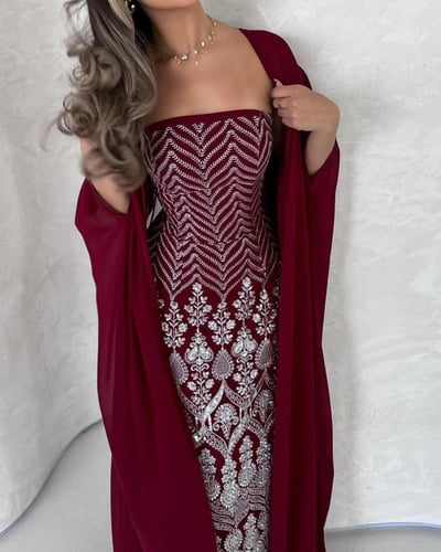 جلابية رمضان لون عنابي تطريز كمبيوتر