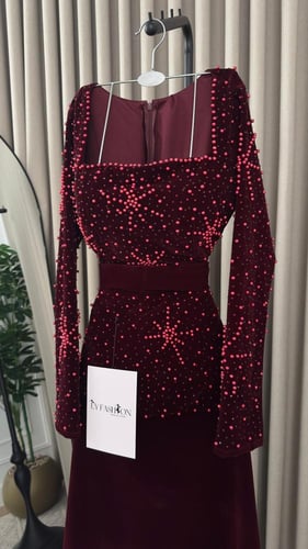 فستان سهرة جوخ مطرز لول لمعه