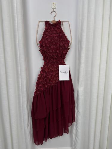 فستان ناعم برغندي ميدي