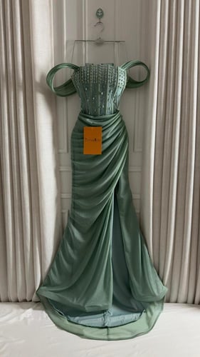 فستان سهرة تطريز يدوي لمعه