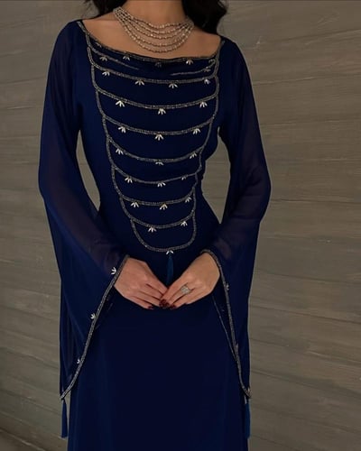 فستان سهرة شيفون ناعم تطريز لمعه