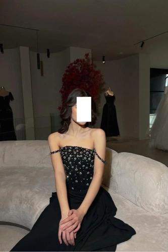 فستان سهرة شيفون تطريز يدوي راقي