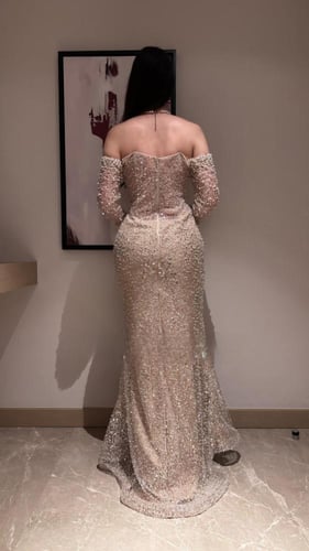 فستان سهرة بيج مرصع لولو كامل