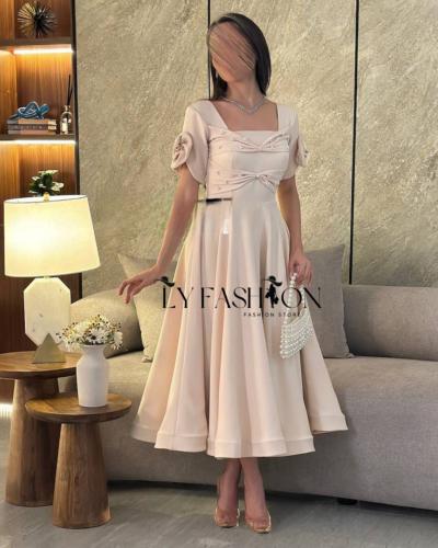 فستان سهره بفيونكه على الصدر مطرز لولو