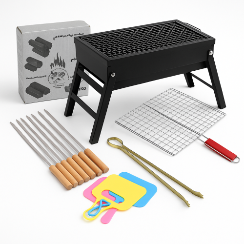 حزمة الشواء الصغيرة: كانون شواء صغير + 6 اسياخ + ش...