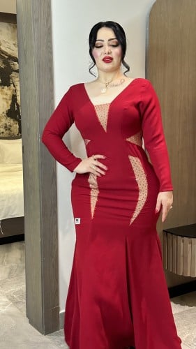 فستان احمر كريب مبطن