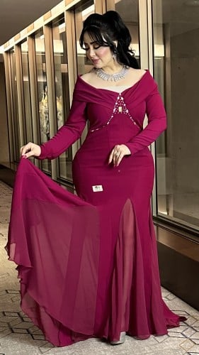 فستان كريب شيفون كسرات