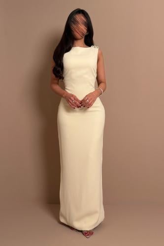 فستان ليموني بتصميم ناعم بقصّة مستقيمة