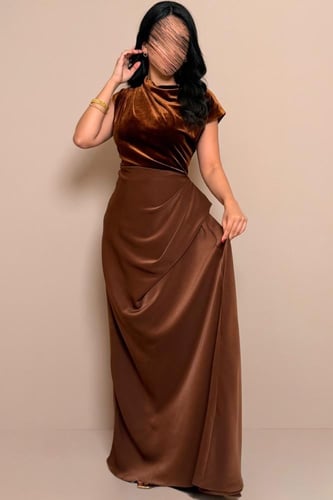 فستان أنيق بقصة لف باللون البني