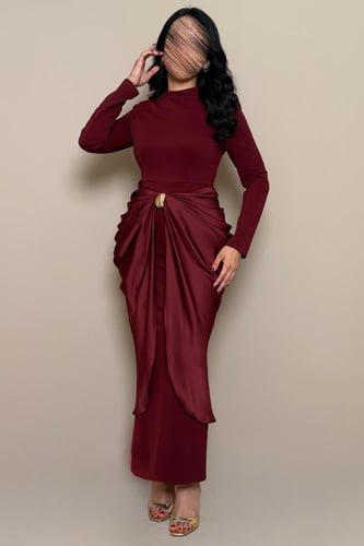 فستان سهرة خمري بقصة خصر أنيقة