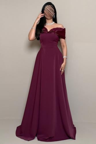 Pomegranate Red Long Off-Shoulder Dress from Mleha.