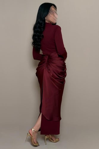 فستان سهرة خمري بقصة خصر أنيقة