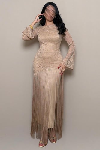 فستان سهرة بيج دانتيل بهدب أنيق