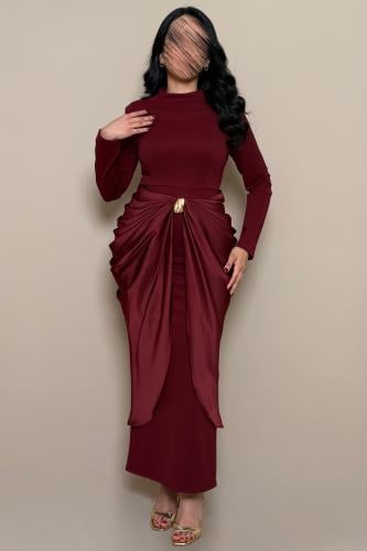 فستان سهرة خمري بقصة خصر أنيقة