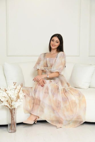 فستان واسع تصميم كسرات مزين بالخرز