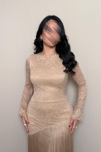 فستان سهرة بيج دانتيل بهدب أنيق