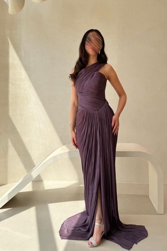 فستان بنفسجي كت بكسرات ناعمة