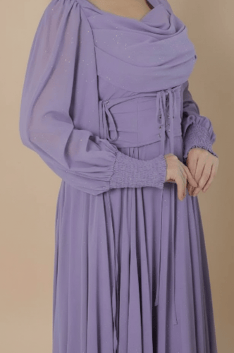 فستان شيفون بلمعة مع حزام كورسيه أنيق بلون موف فات...