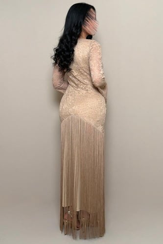 فستان سهرة بيج دانتيل بهدب أنيق