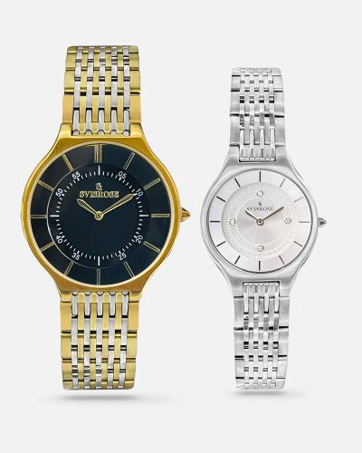 طقم سفيسروز نسائي فضي و رجالي فضي و ذهبي