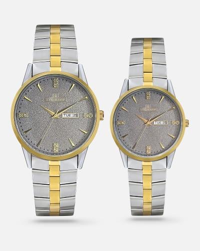 طقم نسائي و رجالي سفيسروز ستيل بلون فضي و ذهبي