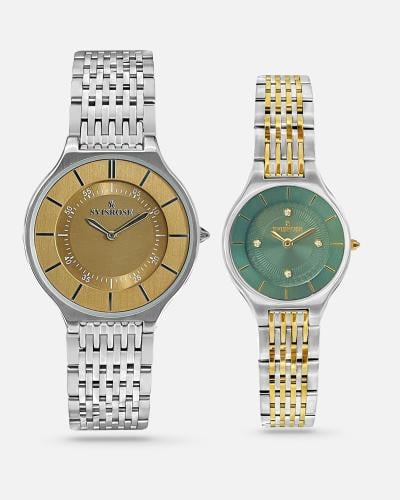 ساعة نسائي فضي و ذهبي و رجالي فضي