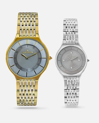 طقم سفيسروز نسائي فضي و رجالي فضي و ذهبي