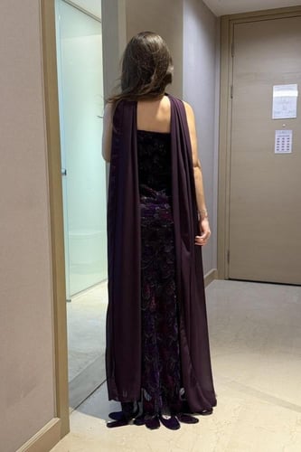 فستان سهرة خرز بطانه تفته شال جورجيت