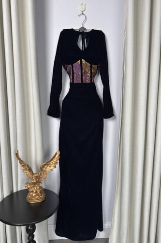 فستان سهرة أنيق شتوي لون كحلي